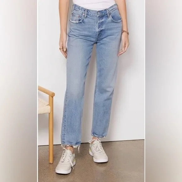 AGOLDE 90’s Kye Mid Rise Loose Fit Distressed Jeans Sz 28 Light Wash - Picture 1 of 11